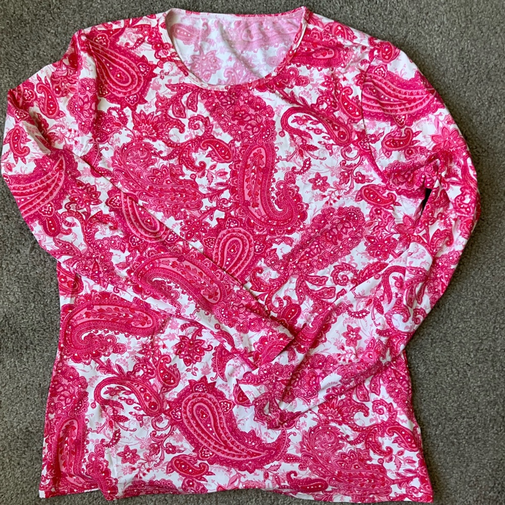 Lands' End Pink Paisley Long Sleeve TEE shirt